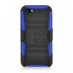 Wholesale iPhone 5 Silicon+PC Dual Hybrid Case with Stand and Holster Clip (Black-Blue)